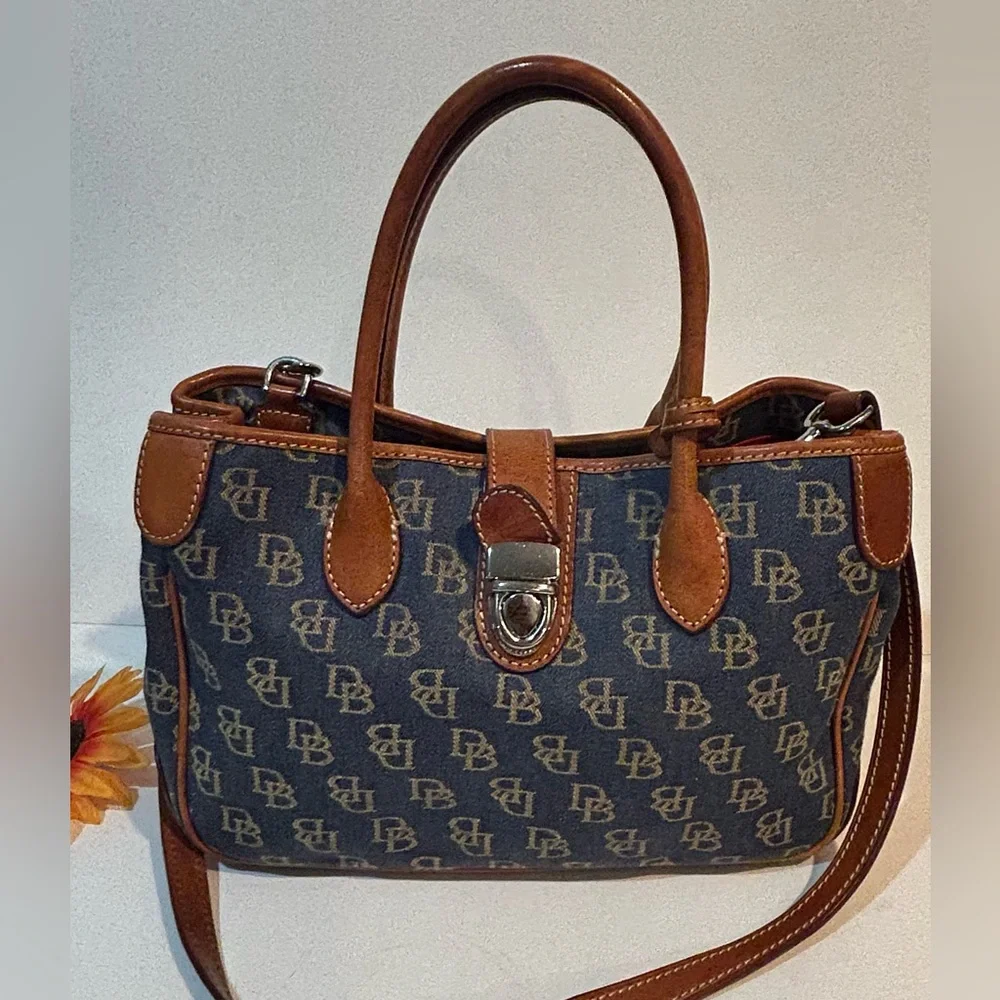Dooney & Bourke DB Logo Denim Satchel Crossbody Bag Authentic - Picture 11 of 11